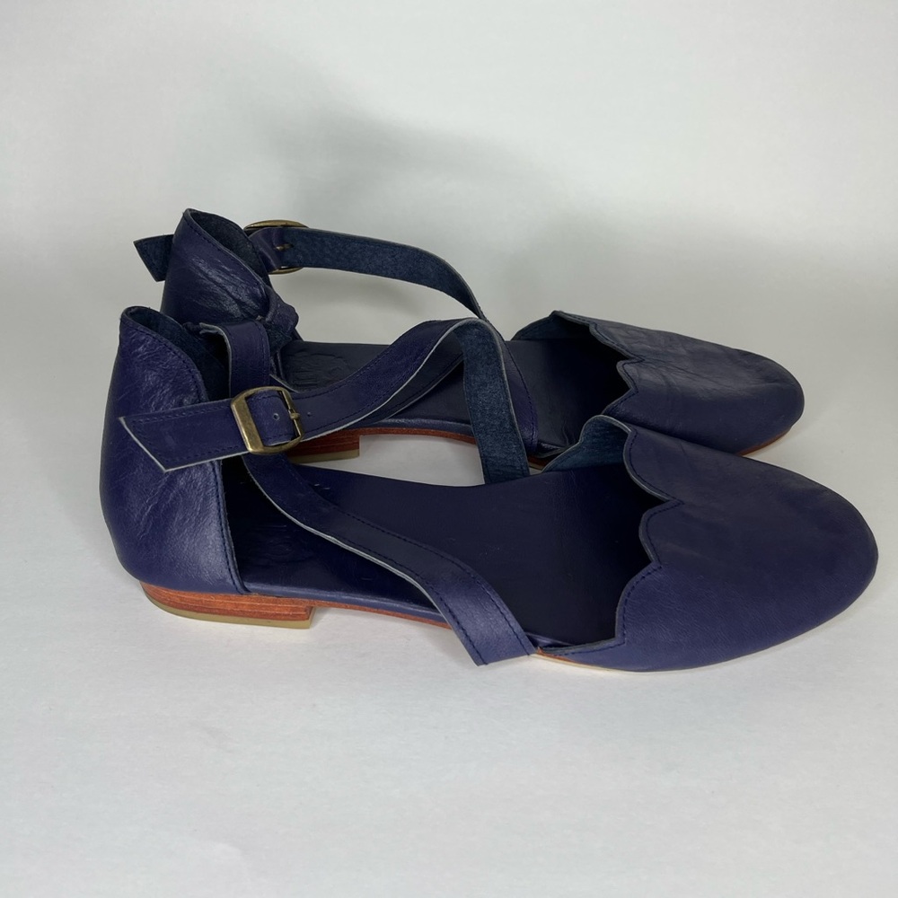Elf Sandals Women Size 9 Blue Leather Flats Buckle Comfort Straps